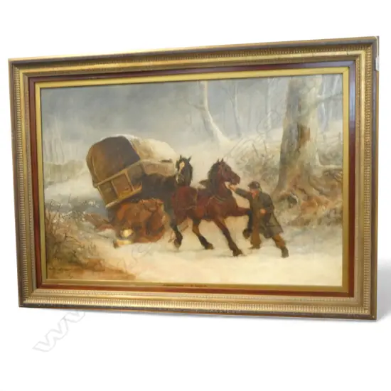 A. DAVIS 'A BREAKDOWN' OIL ON CANVAS, SIGNED & DATED 1879 595x895mm