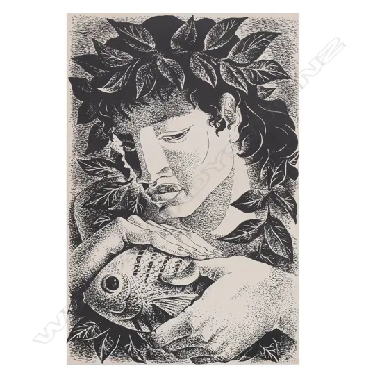 UNIDENTIFIED ARTIST 'MARQUESAN STUDENT'. c.1950, LITHOGRAPH, 322 X 220mm