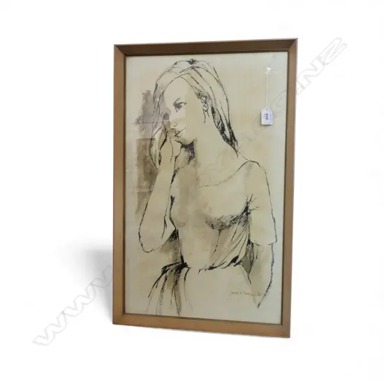 JUDITH V. TREVELYAN, PORTRAIT OF A WOMAN, INK ON PAPER, SIGNED & DATED '64 575x350mm