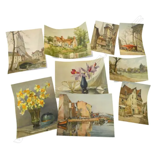 9 VINTAGE EUROPEAN SCENIC PRINTS 410x310 315x210mm