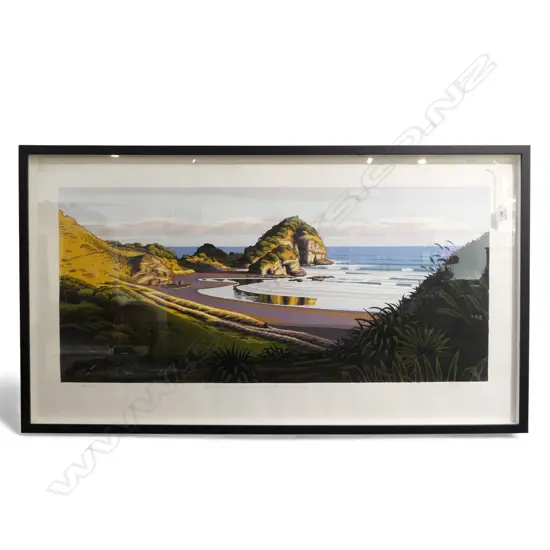 TONY OGLE 'KAUWAHAIA ISLAND & ERANGI PT O'NEILLS BAY' SCREEN PRINT, SIGNED & DATED 2003 80/175 645x1170mm