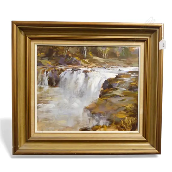 LANCE O'GORMAN 'WAITANGI FALLS, PAIHIA' OIL ON BOARD 325x390mm