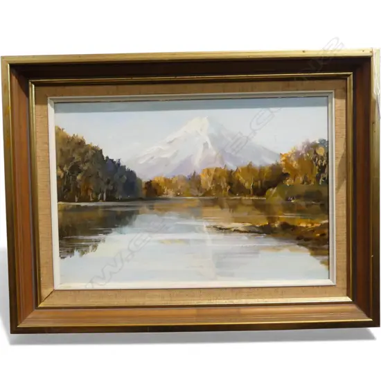LANCE O'GORMAN 'SILENT WATERS, EGMONT, TARANAKI' OIL ON BOARD 250x370mm req. clean - foxing