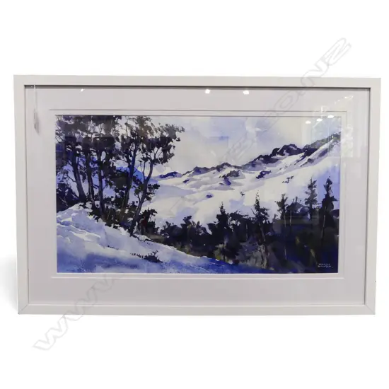 BRIAN BAXTER RAINBOW SKI FIELD WATERCOLOUR 315 X 570mm