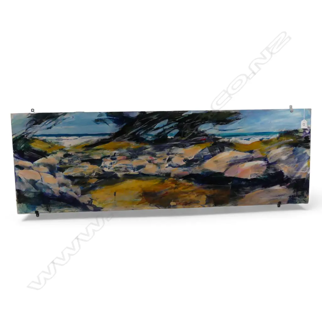 JOHN HORNER, UNTITLED COASTAL LANDSCAPE, ACRYLIC ON BOARD, 405x1200mm unframed Image 1++