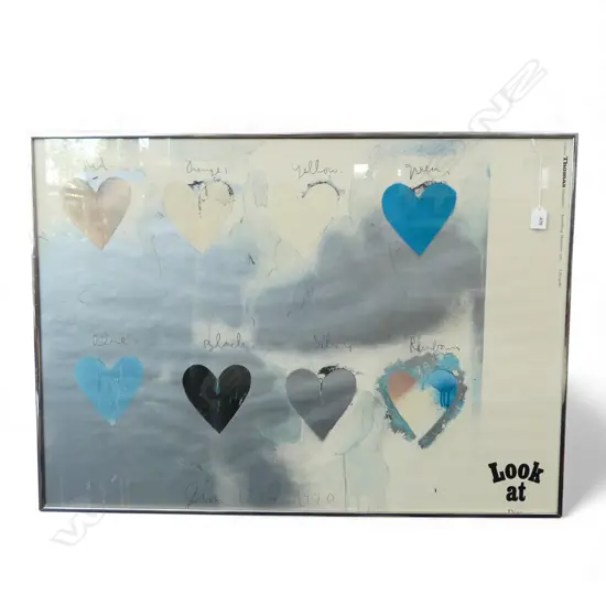 JIM DINE 8 HEARTS 1970 FRAMED EXHIBITION POSTER SIGNED AND DATED (FADED) 625 X 880MM