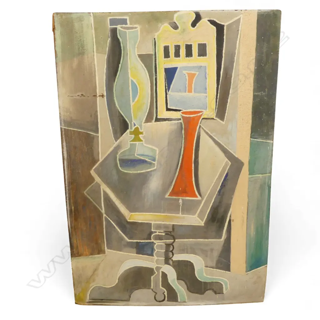 K. E. PATTERSON 'STILL LIFE LAMP & VASE, OIL ON BOARD 1070x735mm Image 1++