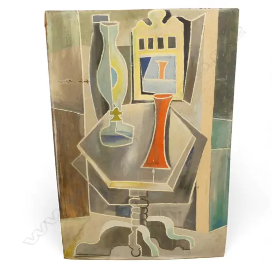 K. E. PATTERSON 'STILL LIFE LAMP & VASE, OIL ON BOARD 1070x735mm