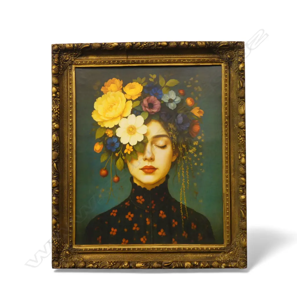 AI PRINT; WOMAN w. FLOWER HEADDRESS 590x490mm Image 1++