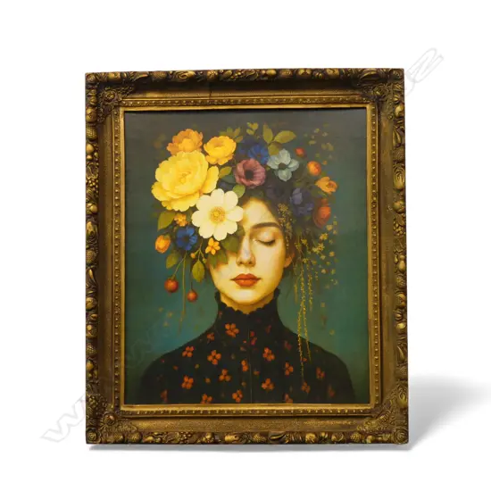 AI PRINT; WOMAN w. FLOWER HEADDRESS 590x490mm