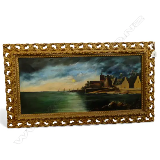 UNISGNED PAINTING, COASTAL SCENE, 320x700mm