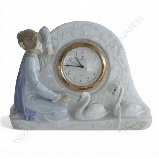 LLADRO SWAN MANTLE CLOCK, 180 x 250mm