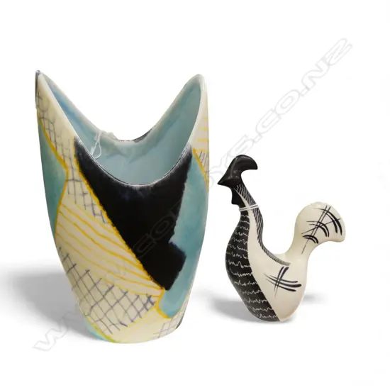 1950's COLIN MELBOURNE for BESWICK COCKEREL, H.120mm &  ALBERT HALLAM for BESWICK VASE , H.190mm