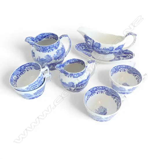 8 PCES SPODES ITALIAN; 4 CUPS, 2 JUGS, SAUCE BOAT (CHIP) & DISH W.225mm