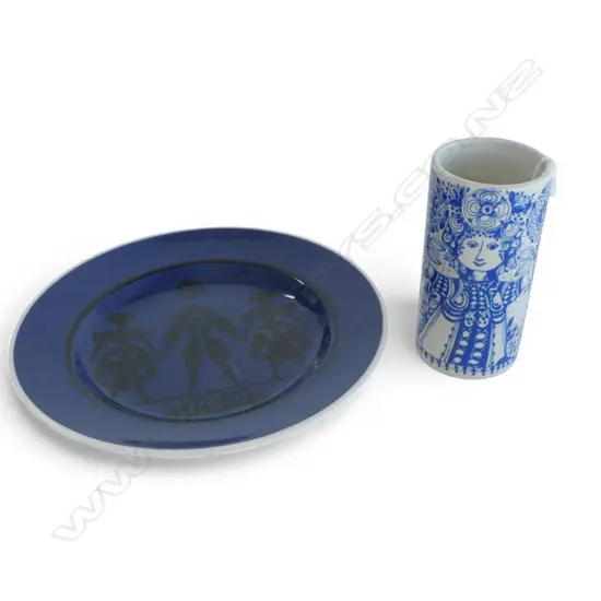 HC ANDERSON ALUMINIA FAIENCE DENMARK PLATE, Dia.210mm & BJORN WIINBLAD NYMOLLE 'FLORA' VASE, H.120mm