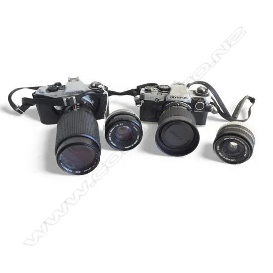 2 CAMERAS; OLYMPUS OM10 & PENTAX ME SUPER + 2 LENSES