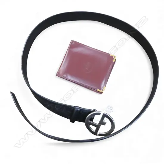 GEORGIO ARMANI BLACK LEATHER BELT 99/39 (95-1040mm) + CARTIER RED LEATHER WALLET