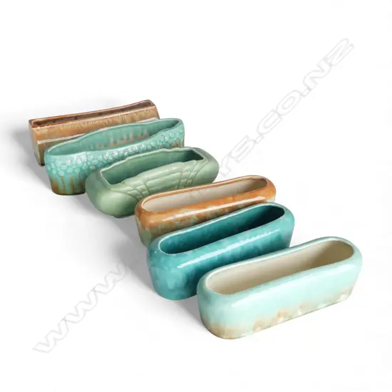 6 AUSTRALIAN CERAMIC FLOWER TROUGHS, DIANA ETC (1 w. HAIRLINE) W.250mm