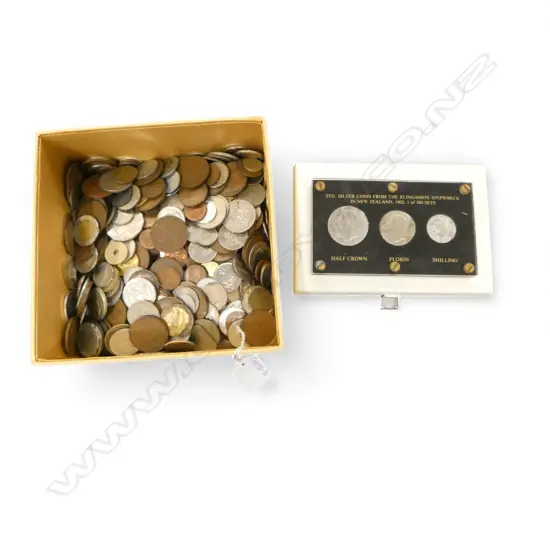 ASST. WORLD COINS + 3 TREASURE COINS FORM 'ELINGAMITE'