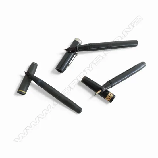 VINTAGE SHEAFFERS FOUNTIAN PEN + 2 OTHERS w. 14ct NIBS one with ER II 1953 BURNHAM STAMP