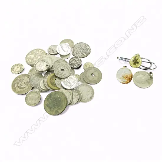 ASST. SILVER & OTHER COINS & TOKENS: Ramatanka temple token + Straits Settlement + Zud Afrik Republic 1892 2 shilling et