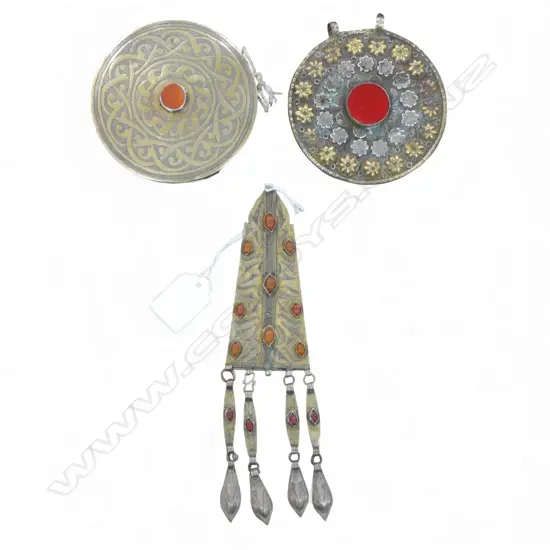 3 VINTAGE TURKOMEN PENDANTS 210x60mm, 105 / 100mm dia