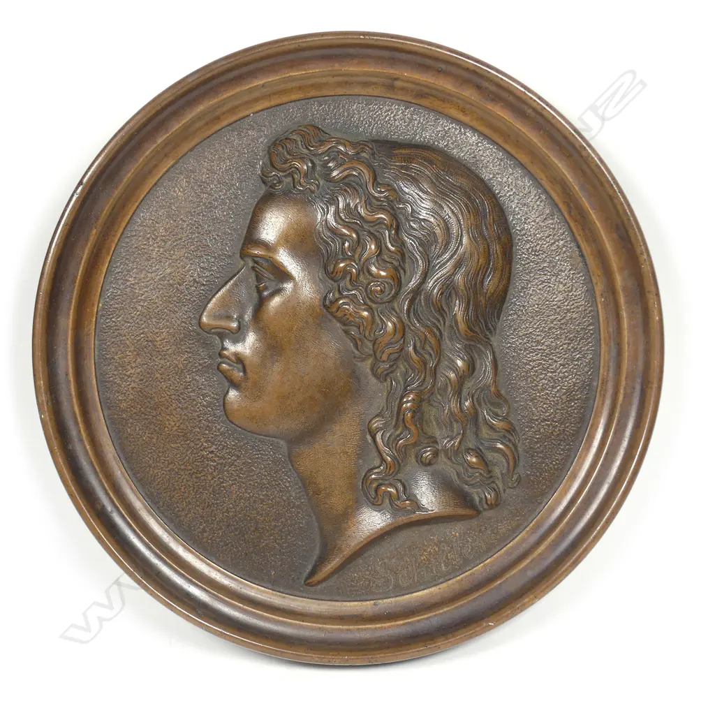 BRONZE PORTRAIT PLAQUE OF FRIEDRICH SCHILLER, c.1900, Dia.170mm Image 1++