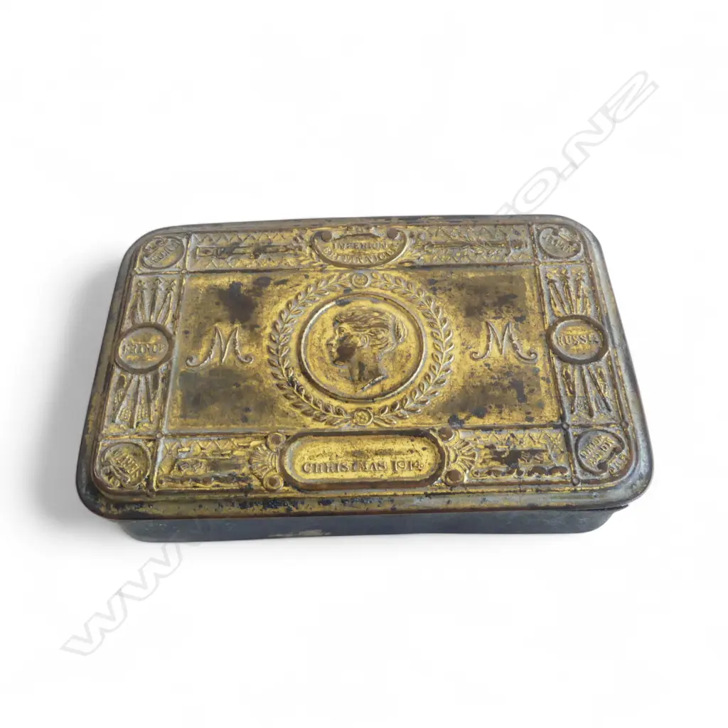 PRINCESS MARY WW1 CHRISTMAS 1914 GIFT BOX brass tin with original presentation card & tobacco Image 1++