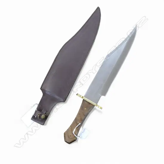 COFFIN HANDLE BOWIE KNIFE & LEATHER SCABBARD L.525mm