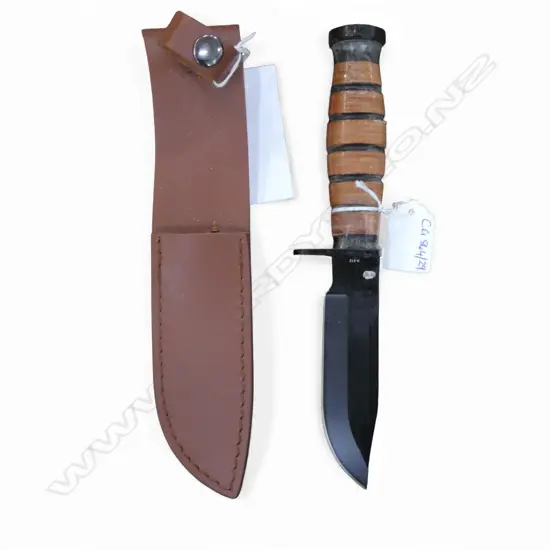 KNIFE w. LEATHER GRIP & SHEATH L.250mm