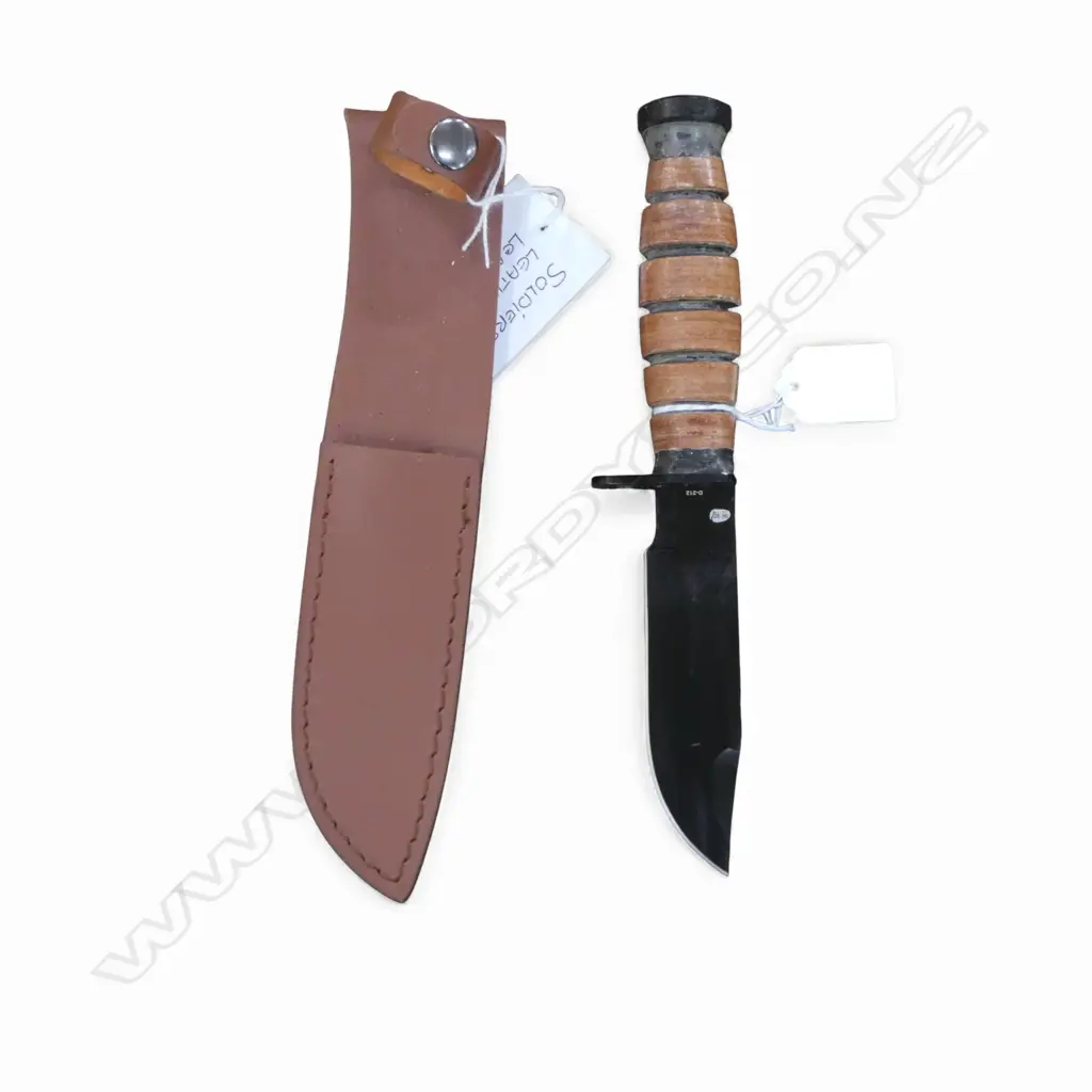 KNIFE w. LEATHER GRIP & SHEATH L.250mm Image 1++