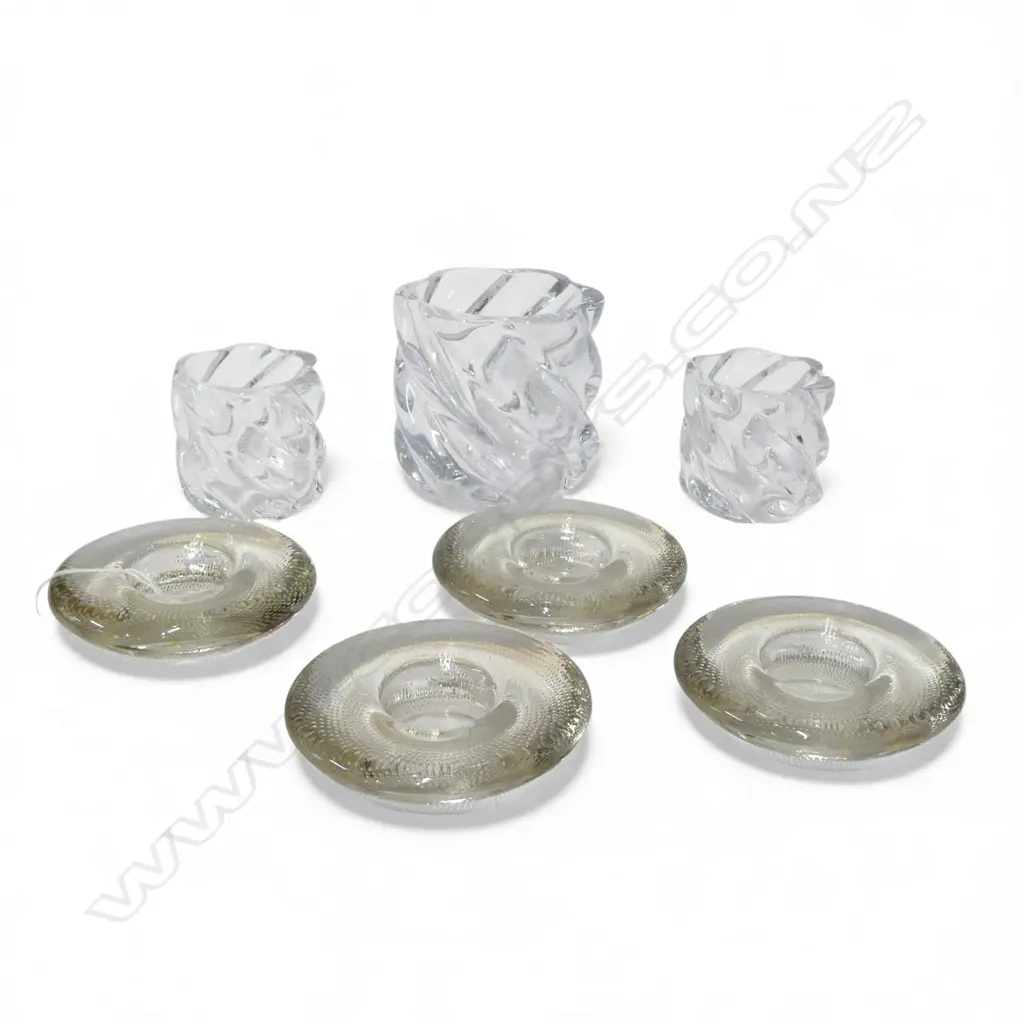 7 GLASS CANDLE HOLDERS (4 115mm dia + PR + 1) Image 1++