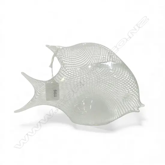 VINTAGE MURANO LATTICINO GLASS FISH w ORIG. LABEL, H.140 x 200mm