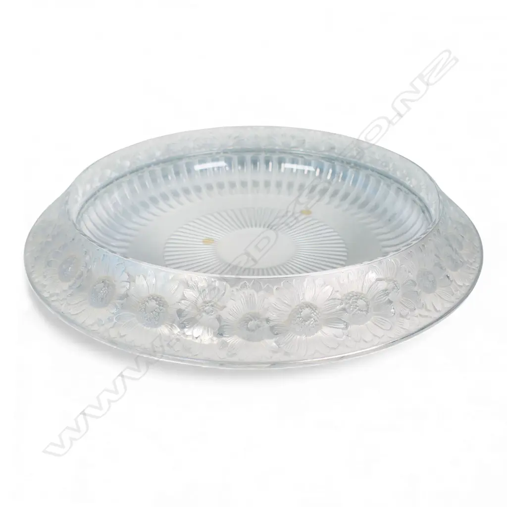 LALIQUE CHRYSANTHEMUM BOWL frosted relief decorated rim. Engraved marks. Dia.330mm Image 1++