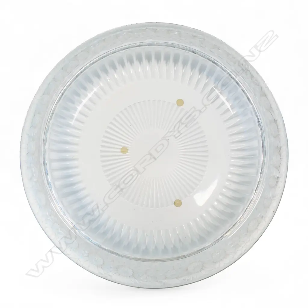 LALIQUE CHRYSANTHEMUM BOWL frosted relief decorated rim. Engraved marks. Dia.330mm Image 1++