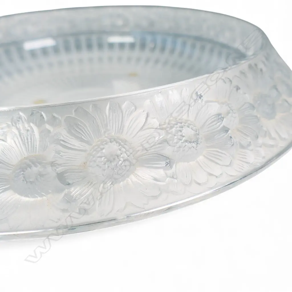 LALIQUE CHRYSANTHEMUM BOWL frosted relief decorated rim. Engraved marks. Dia.330mm Image 1++