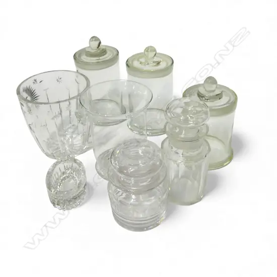 ASST. GLASS LIDDED JARS & CUT CRYSTAL VASES