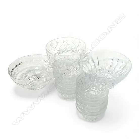 3 CUT CRYSTAL FRUIT SALAD BOWLS & 12 SML DESERT BOWLS