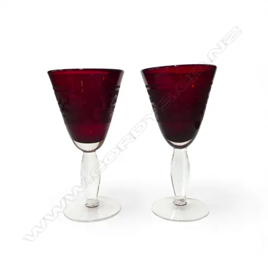 6 RUBY GLASS GOBLETS H.195mm