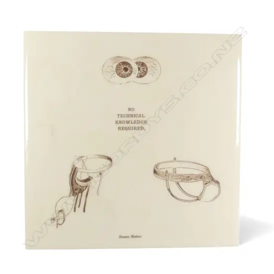 FIONA PARDINGTON 'NO TECHNICAL KNOWLEDGE REQUIRED', TRANSFER PRINTED TILE, BRAZIL/NZ, c.1994, 153 X 153mm