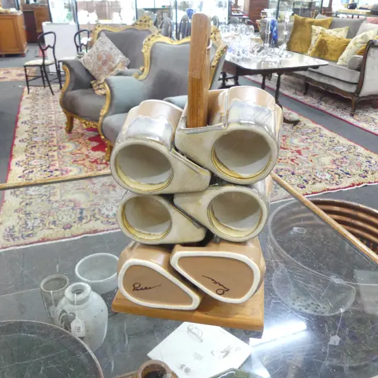 RODOLFO PADILLA (MEXICO) 6 MUGS ON A WOODEN MUG TREE