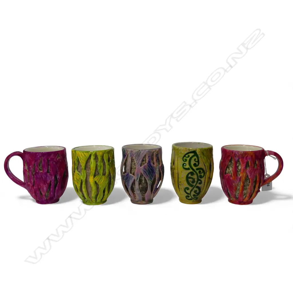 KEUM SUN LEE 5 HANDPAINTED MUGS/BEAKERS - NOT FOOD SAFE DECORATIVE ONLY Image 1++