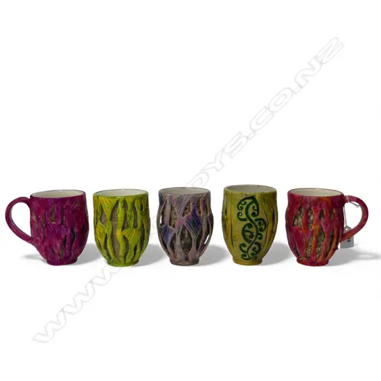 KEUM SUN LEE 5 HANDPAINTED MUGS/BEAKERS - NOT FOOD SAFE DECORATIVE ONLY