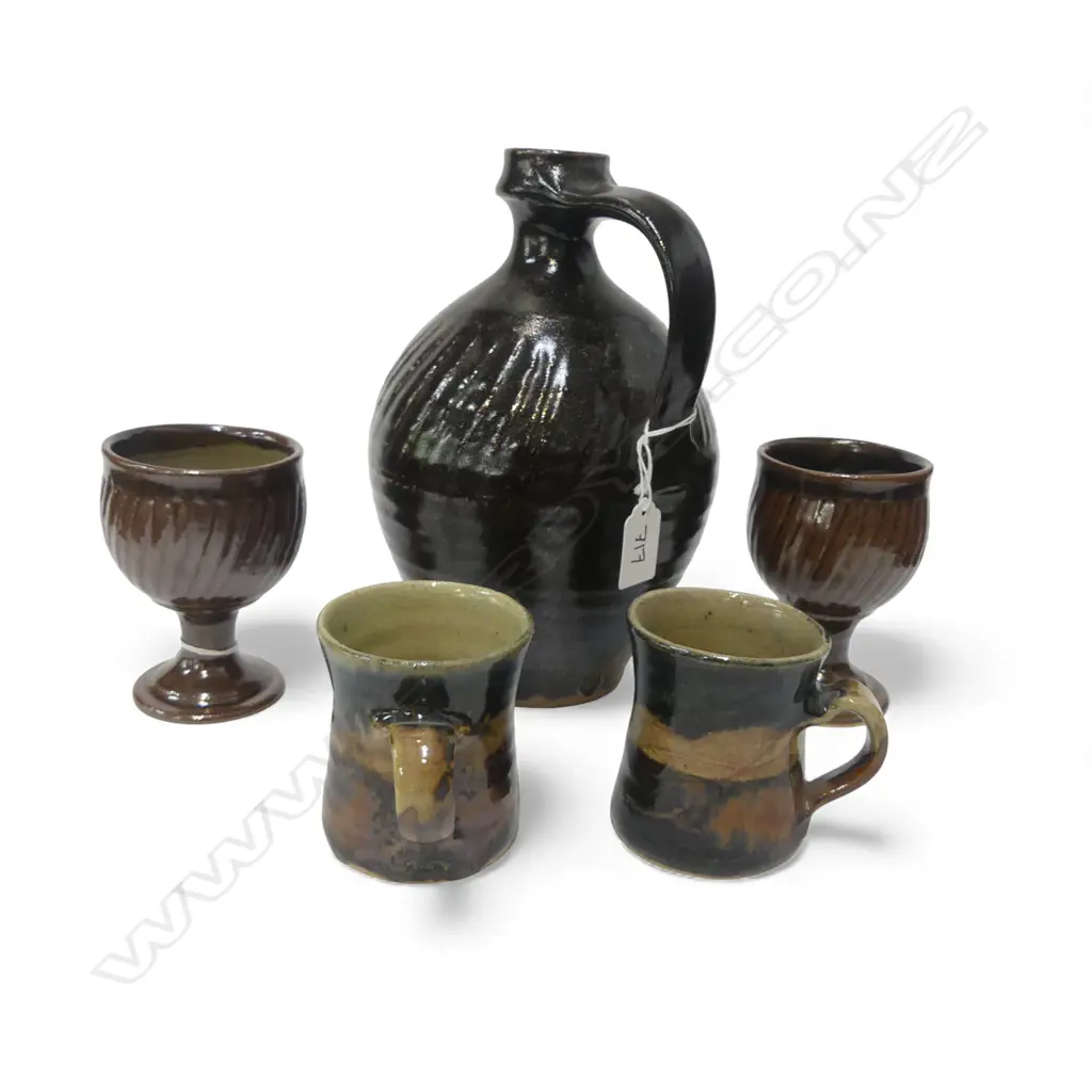 5 PCES MIREK SMISEK N.Z. STUDIO POTTERY flagon without stopper H.265mm Image 1++
