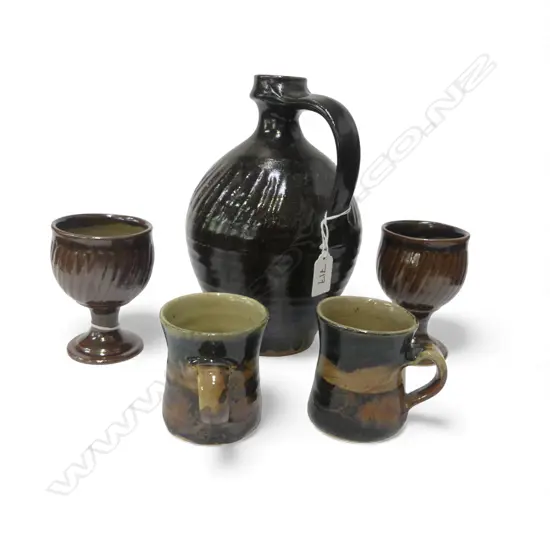 5 PCES MIREK SMISEK N.Z. STUDIO POTTERY flagon without stopper H.265mm