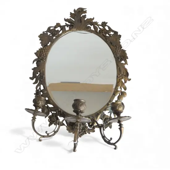 VINTAGE BRASS 3 BRANCH CANDLABRA WALL MIRROR CRACK TO MIRROR H520MM