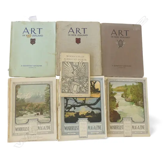 VINTAGE NZ MAGAZINES; 3 VOLS 'ART in NEW ZEALAND', 1928/1830, 7 VOLS 'WANDERLUST' & 'The Woodcuts Albrecht Durer'