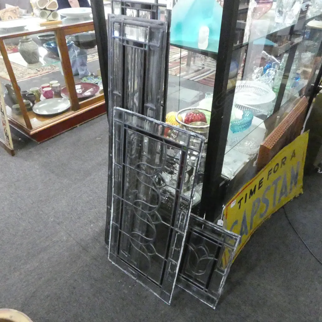 SET OF 7 GLASS LEADLIGHT WINDOW PANELS 1260x275mm Image 1++