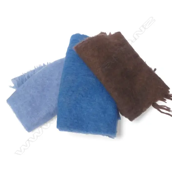 3 VINTAGE MOHAIR THROWS: BLUE & BROWN