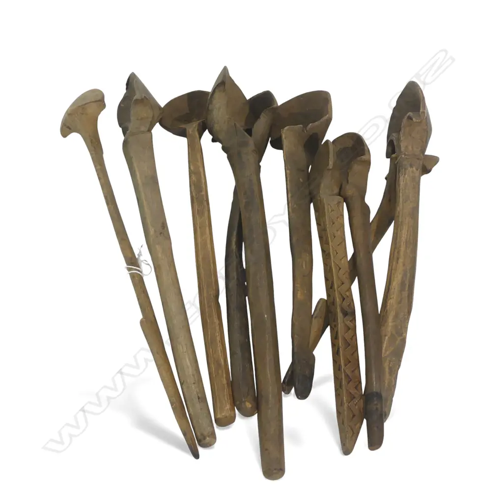 10 VINTAGE WOODEN SPOONS, NURISTAN PROVINCE AFGHANISTAN L.450mm Image 1++